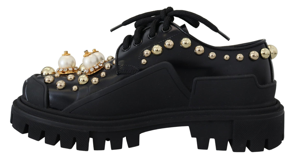 Zapatos Derby de piel negros atemporales de Dolce &amp; Gabbana con detalles glamorosos