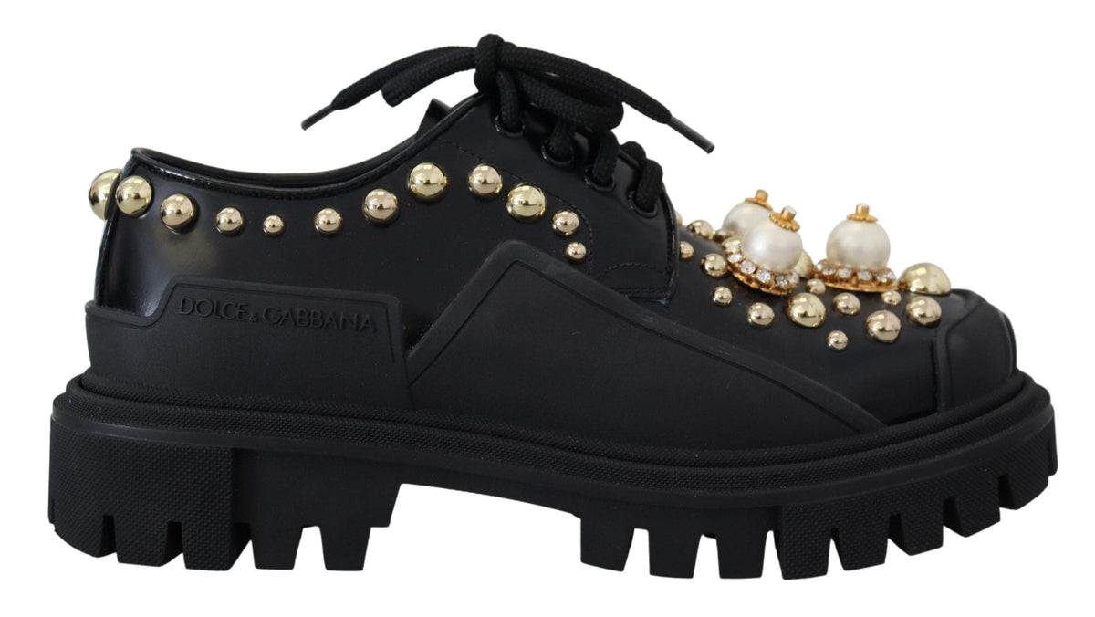 Zapatos Derby de piel negros atemporales de Dolce &amp; Gabbana con detalles glamorosos