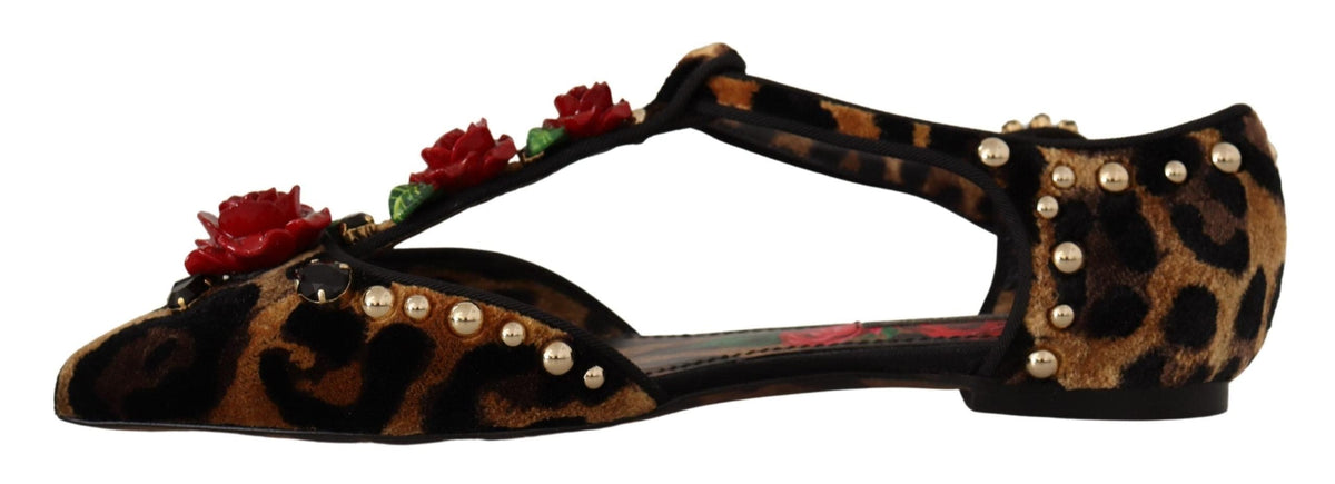 Dolce & Gabbana Floral Embellished Leopard T-Strap Sandals