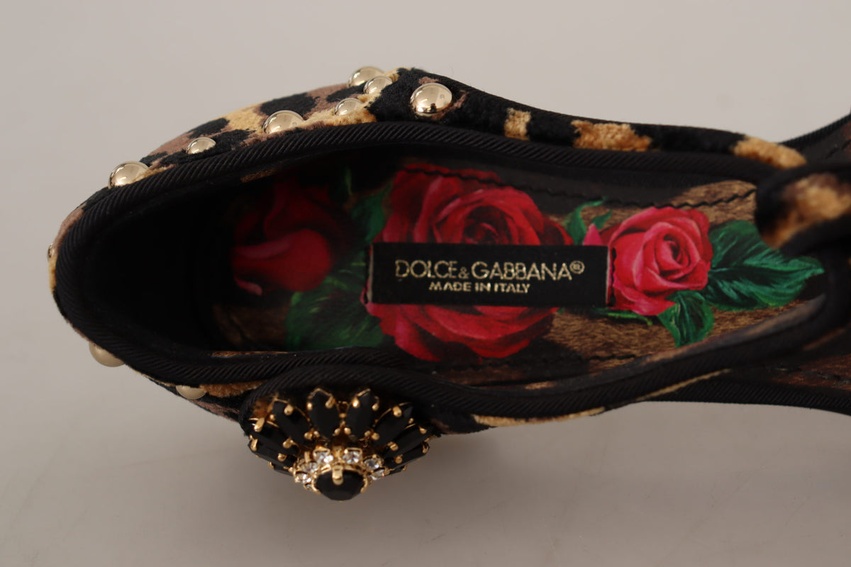 Sandalias con tiras en T y estampado de leopardo con adornos florales de Dolce &amp; Gabbana