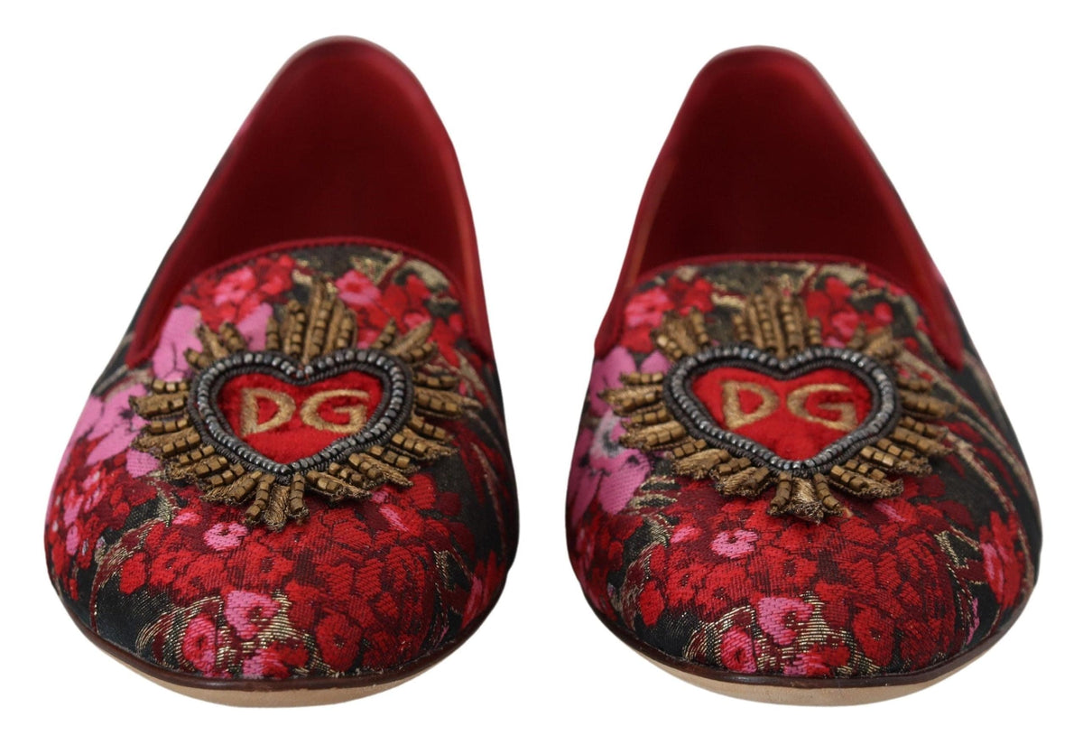 Bailarinas de piel y tela multicolor de Dolce &amp; Gabbana con parche del Sagrado Corazón