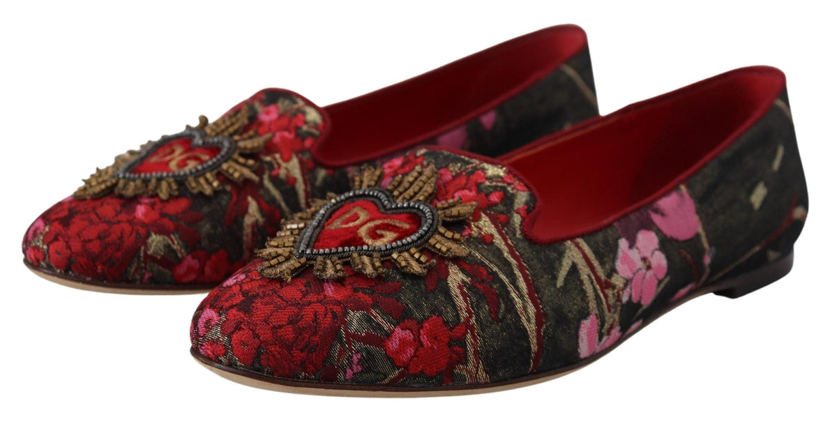 Bailarinas de piel y tela multicolor de Dolce &amp; Gabbana con parche del Sagrado Corazón