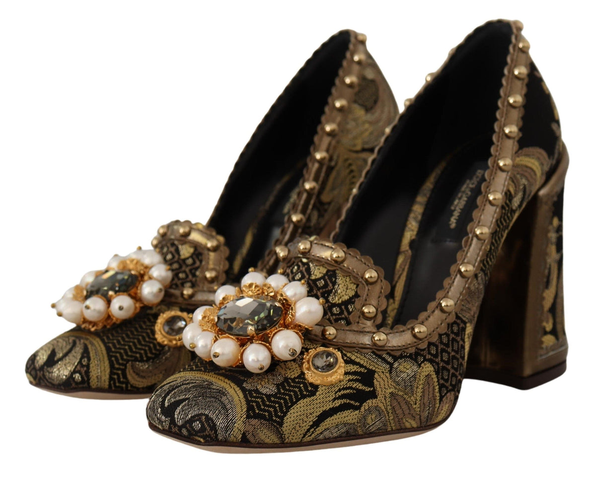 Elegantes zapatos de salón con brocado en jacquard dorado de Dolce &amp; Gabbana