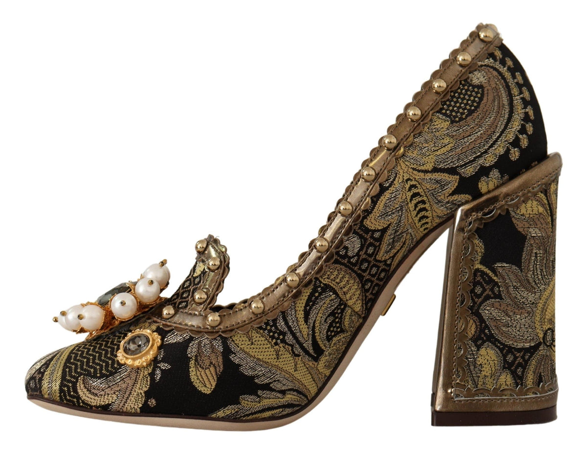 Elegantes zapatos de salón con brocado en jacquard dorado de Dolce &amp; Gabbana