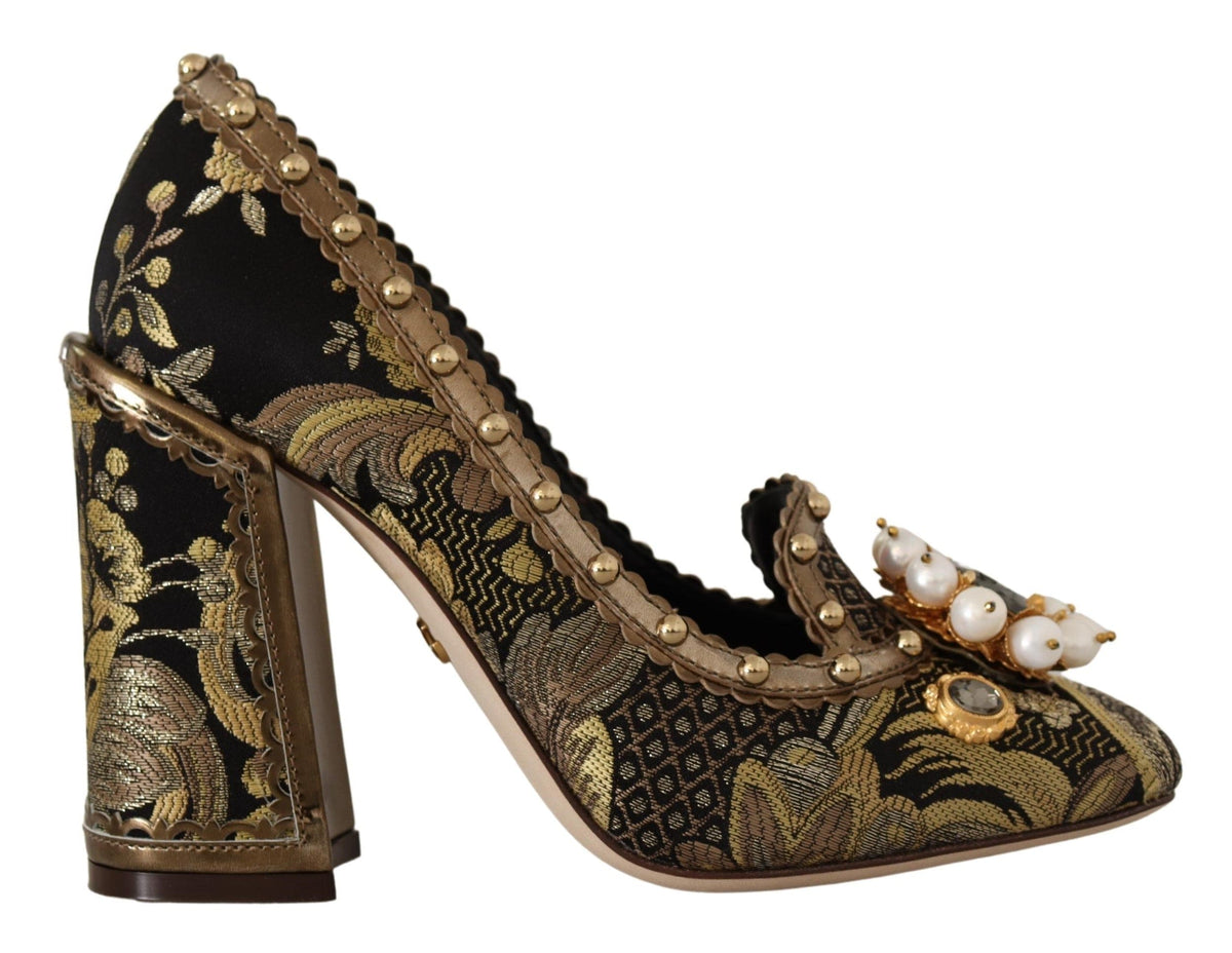 Elegantes zapatos de salón con brocado en jacquard dorado de Dolce &amp; Gabbana