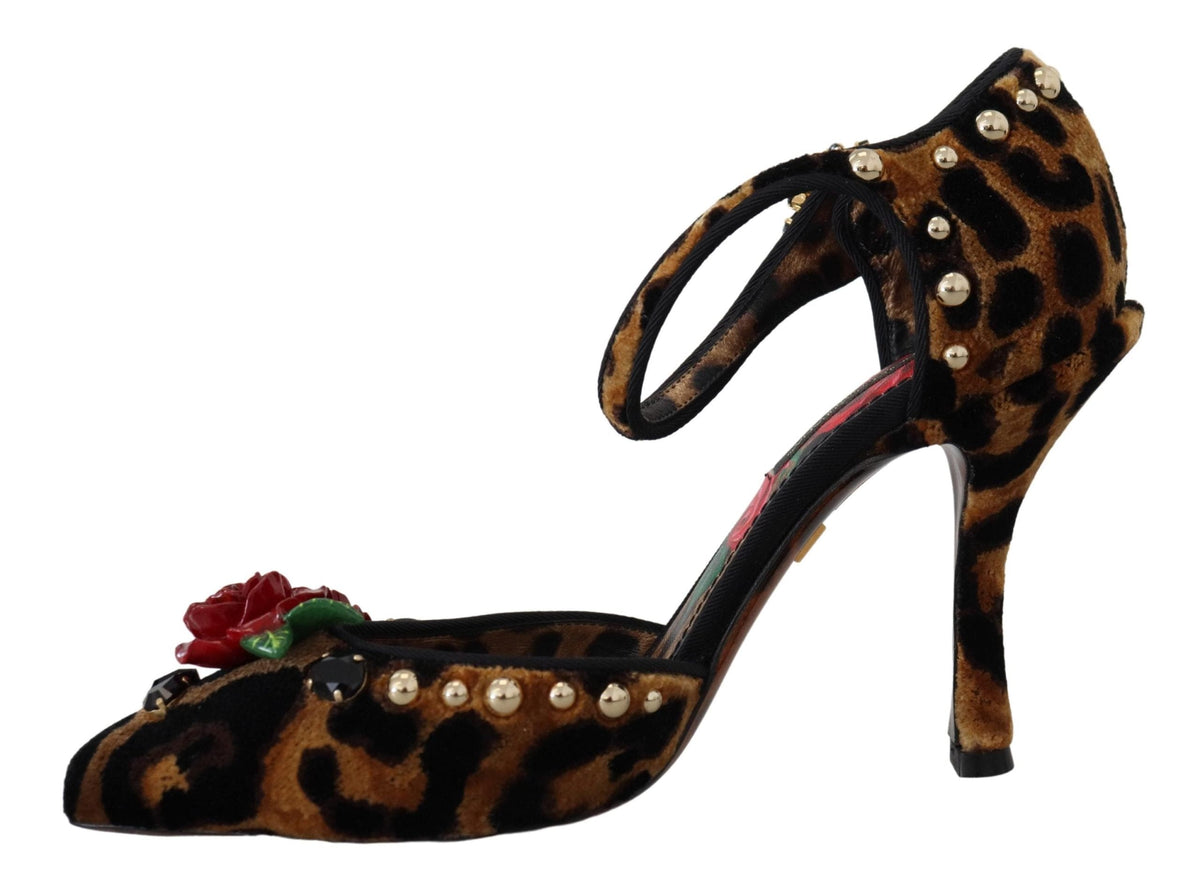 Sandalias de tacón con tiras en el tobillo y estampado de leopardo elegante de Dolce &amp; Gabbana