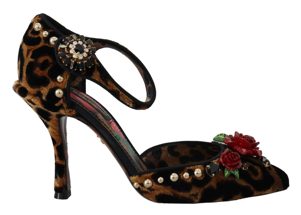 Sandalias de tacón con tiras en el tobillo y estampado de leopardo elegante de Dolce &amp; Gabbana