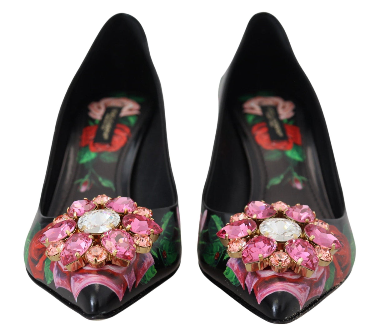 Elegantes zapatos de tacón con cristales y flores de Dolce &amp; Gabbana