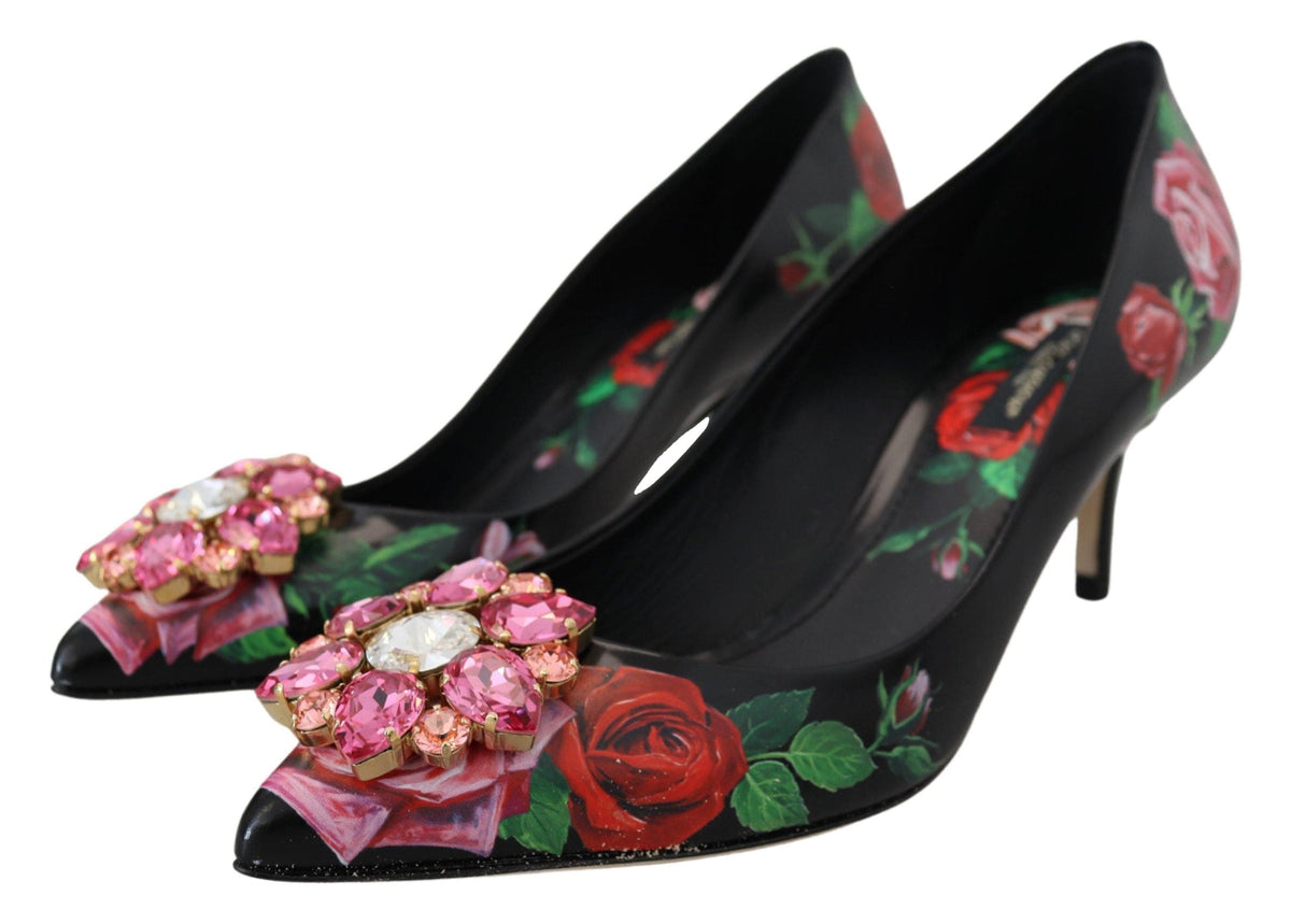 Elegantes zapatos de tacón con cristales y flores de Dolce &amp; Gabbana