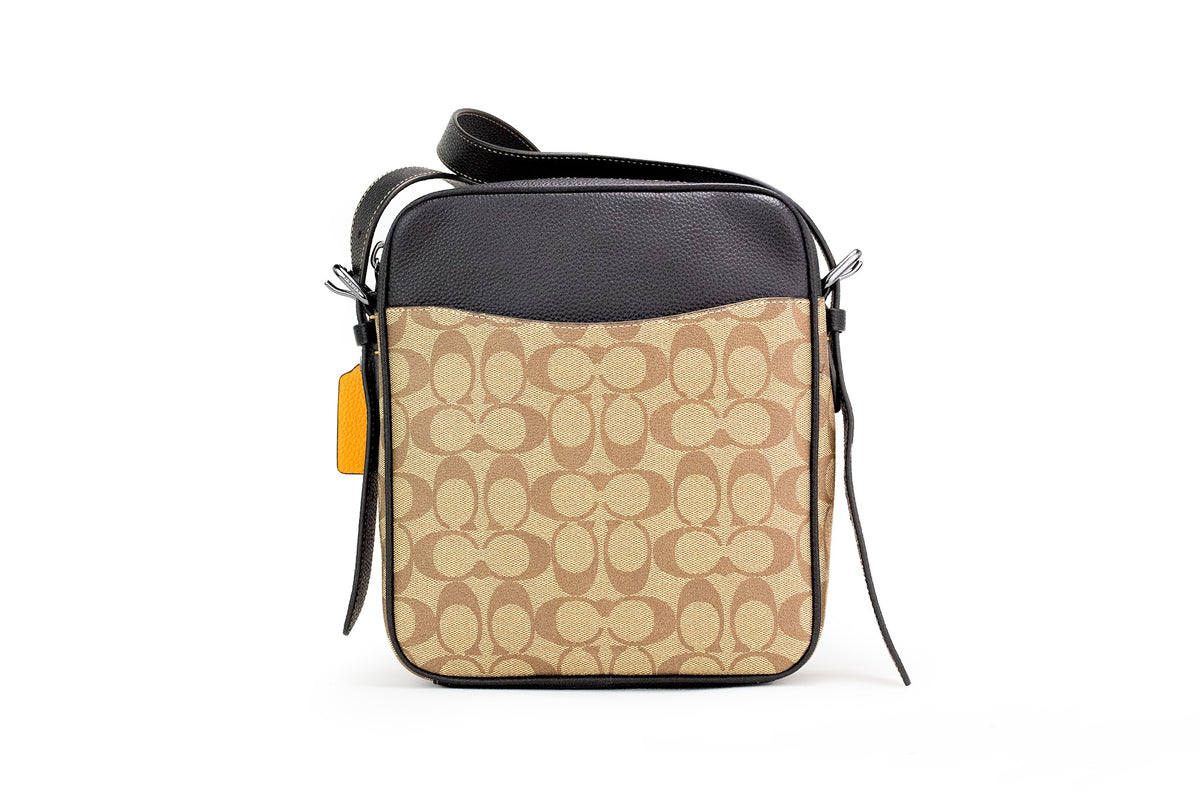 Bolso bandolera de lona revestida con rayas universitarias Hudson 21 Signature de COACH