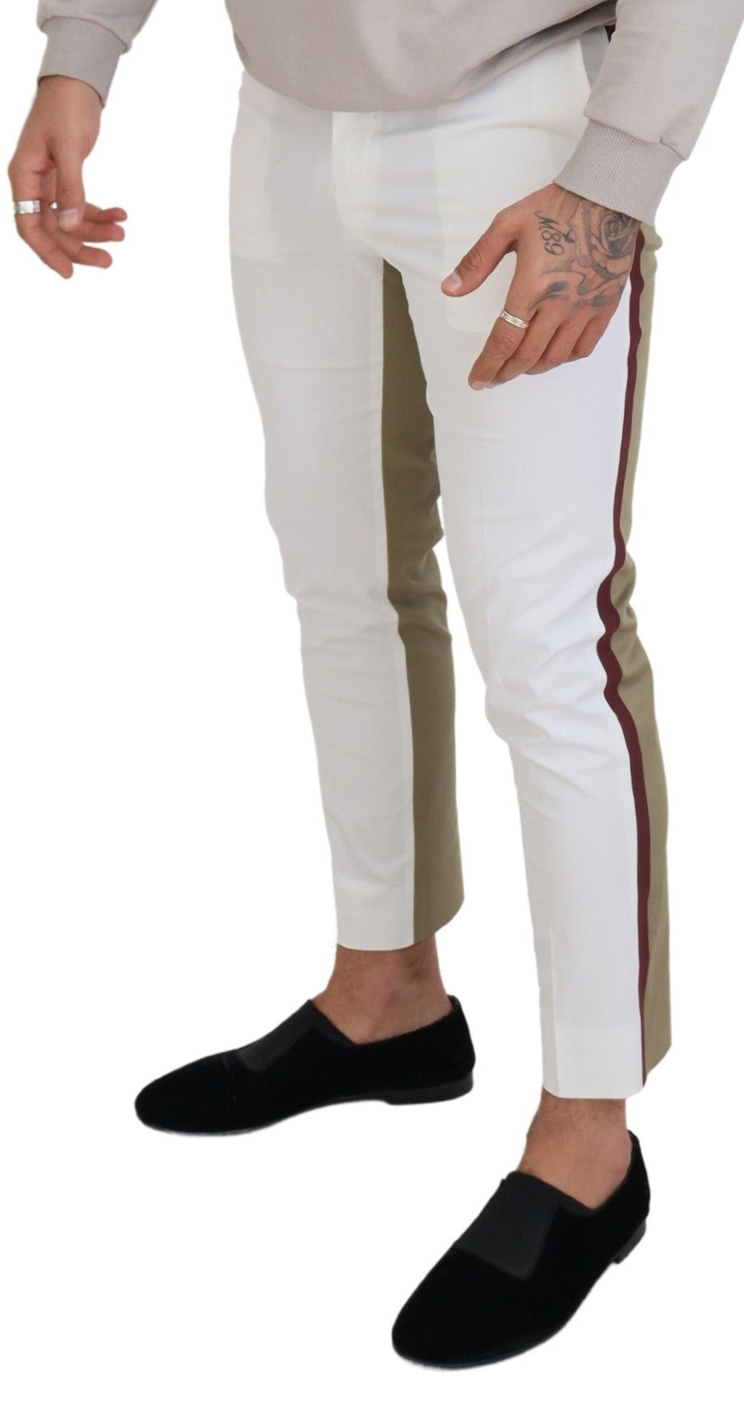 Pantalon en coton chic bicolore blanc et marron Dolce &amp; Gabbana