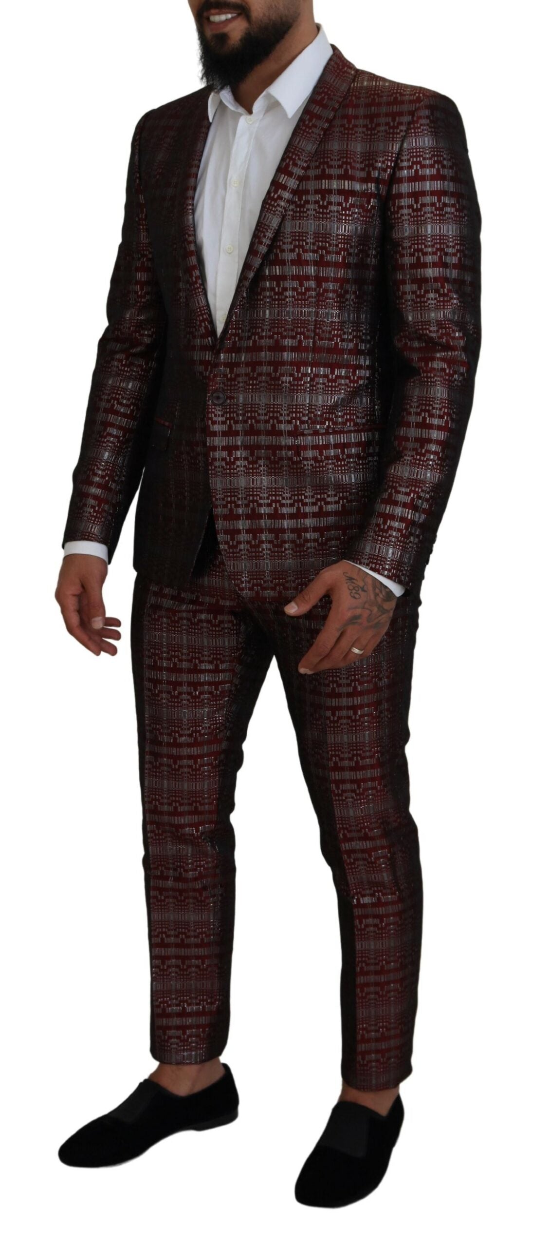 Costume deux pièces slim fit bordeaux fantaisie Dolce &amp; Gabbana