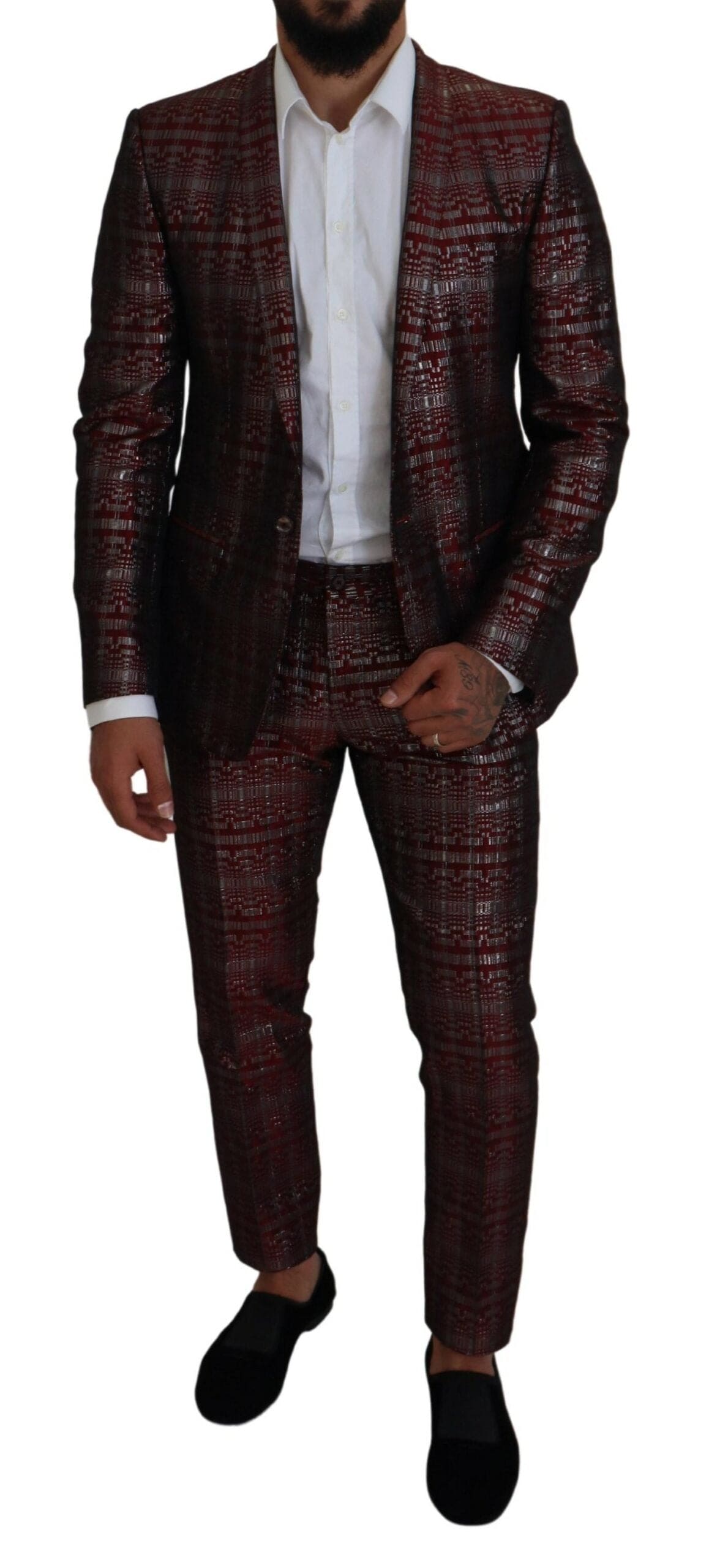 Costume deux pièces slim fit bordeaux fantaisie Dolce &amp; Gabbana