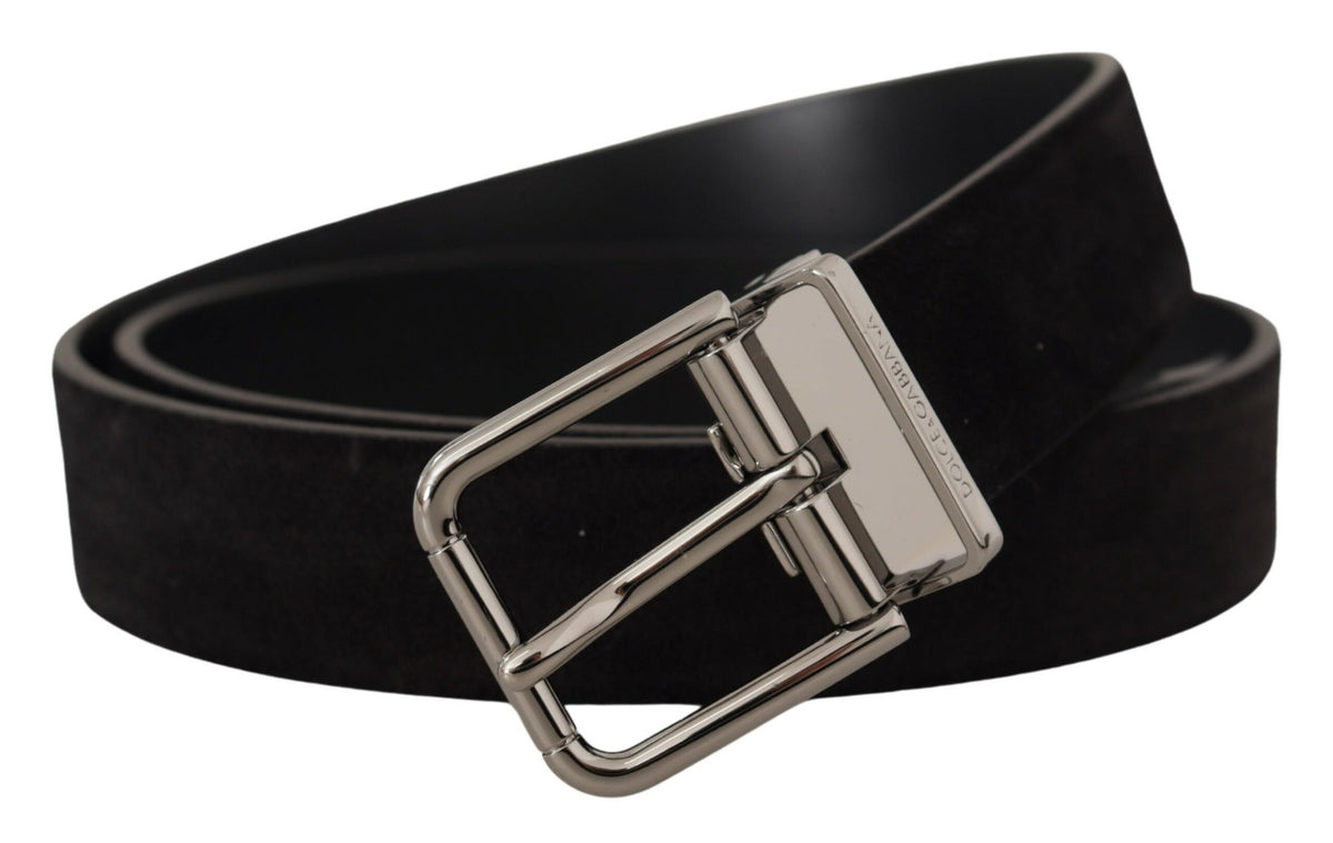 Ceinture élégante en cuir noir gros-grain Dolce &amp; Gabbana