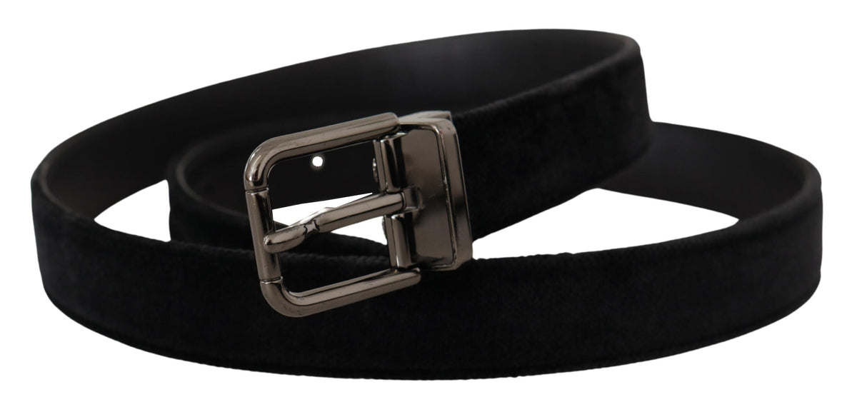 Ceinture élégante en cuir noir Dolce &amp; Gabbana avec boucle argentée