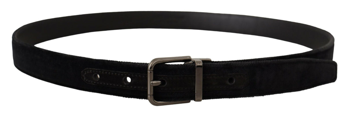 Ceinture élégante en cuir noir Dolce &amp; Gabbana avec boucle argentée