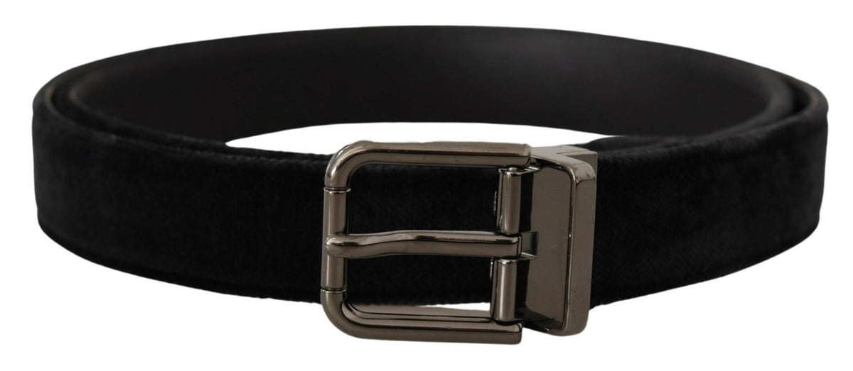 Ceinture élégante en cuir noir Dolce &amp; Gabbana avec boucle argentée