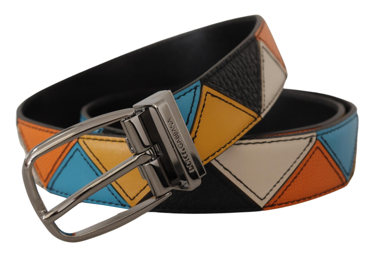 Ceinture élégante en cuir multicolore Dolce &amp; Gabbana avec boucle argentée