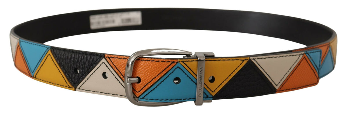 Ceinture élégante en cuir multicolore Dolce &amp; Gabbana avec boucle argentée