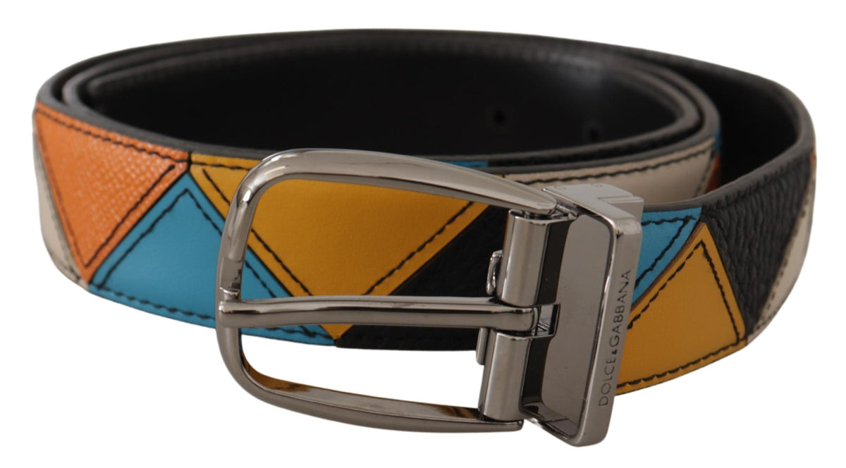 Ceinture élégante en cuir multicolore Dolce &amp; Gabbana avec boucle argentée