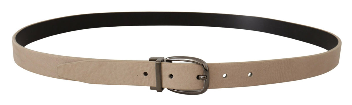 Ceinture élégante en cuir beige Dolce &amp; Gabbana avec boucle argentée