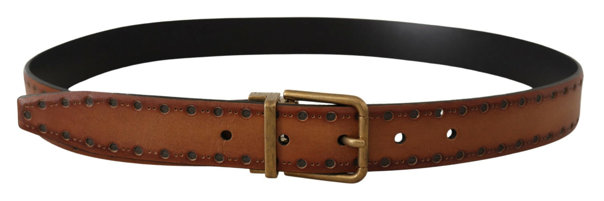 Ceinture élégante en cuir marron Dolce &amp; Gabbana avec boucle en laiton