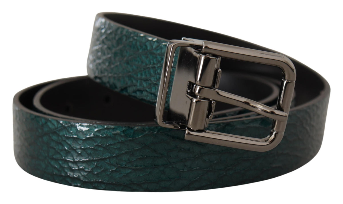 Ceinture élégante en cuir vert Dolce &amp; Gabbana avec boucle argentée