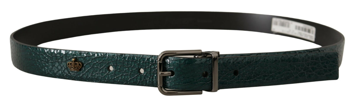 Ceinture élégante en cuir vert Dolce &amp; Gabbana avec boucle argentée