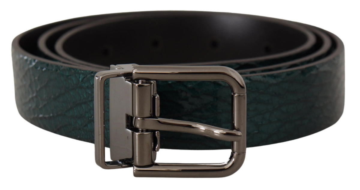 Ceinture élégante en cuir vert Dolce &amp; Gabbana avec boucle argentée