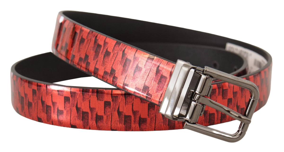 Ceinture élégante en cuir rouge Dolce &amp; Gabbana avec boucle argentée