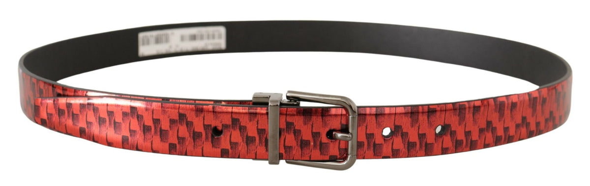 Ceinture élégante en cuir rouge Dolce &amp; Gabbana avec boucle argentée