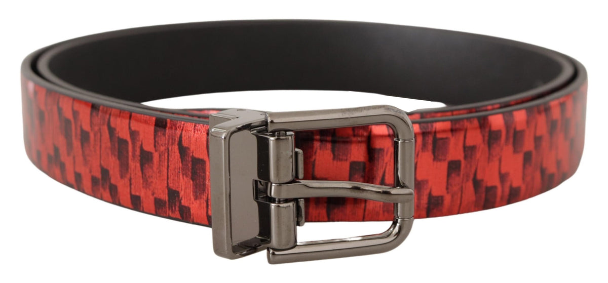 Ceinture élégante en cuir rouge Dolce &amp; Gabbana avec boucle argentée