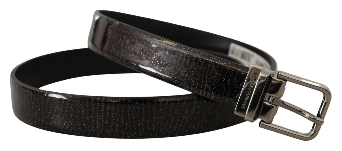 Ceinture élégante en cuir noir Dolce &amp; Gabbana avec boucle argentée