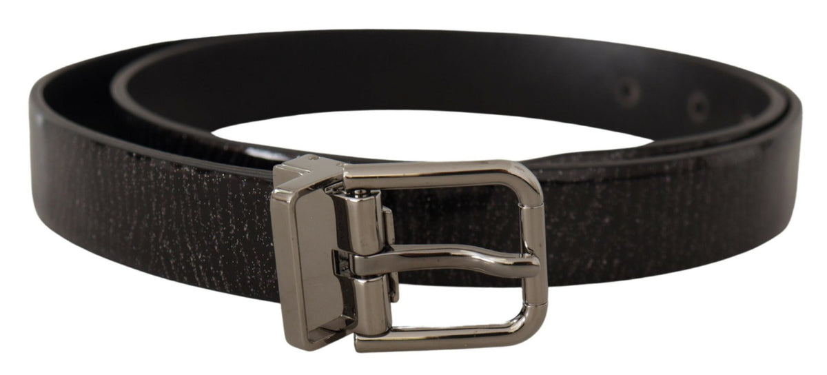 Ceinture élégante en cuir noir Dolce &amp; Gabbana avec boucle argentée