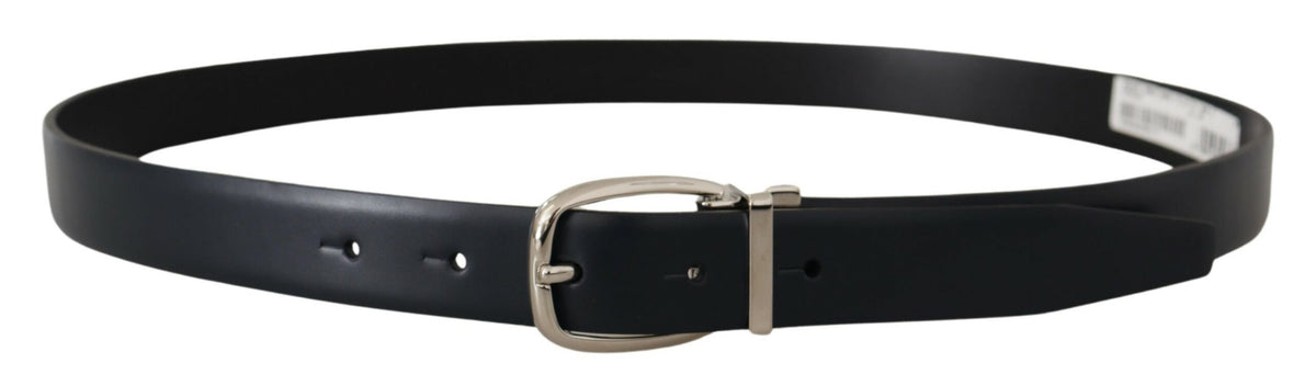 Ceinture élégante en cuir noir Dolce &amp; Gabbana avec boucle argentée