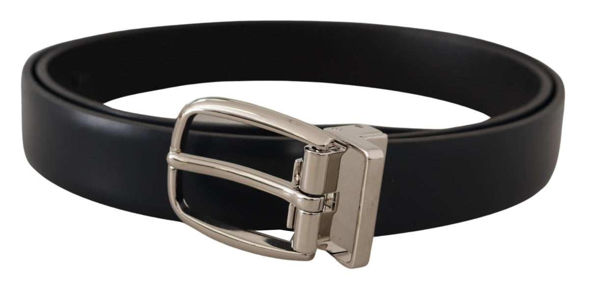 Ceinture élégante en cuir noir Dolce &amp; Gabbana avec boucle argentée