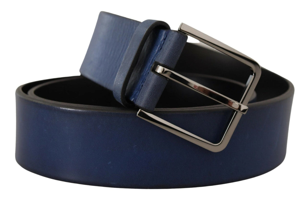 Ceinture élégante en cuir bleu Dolce &amp; Gabbana avec boucle argentée