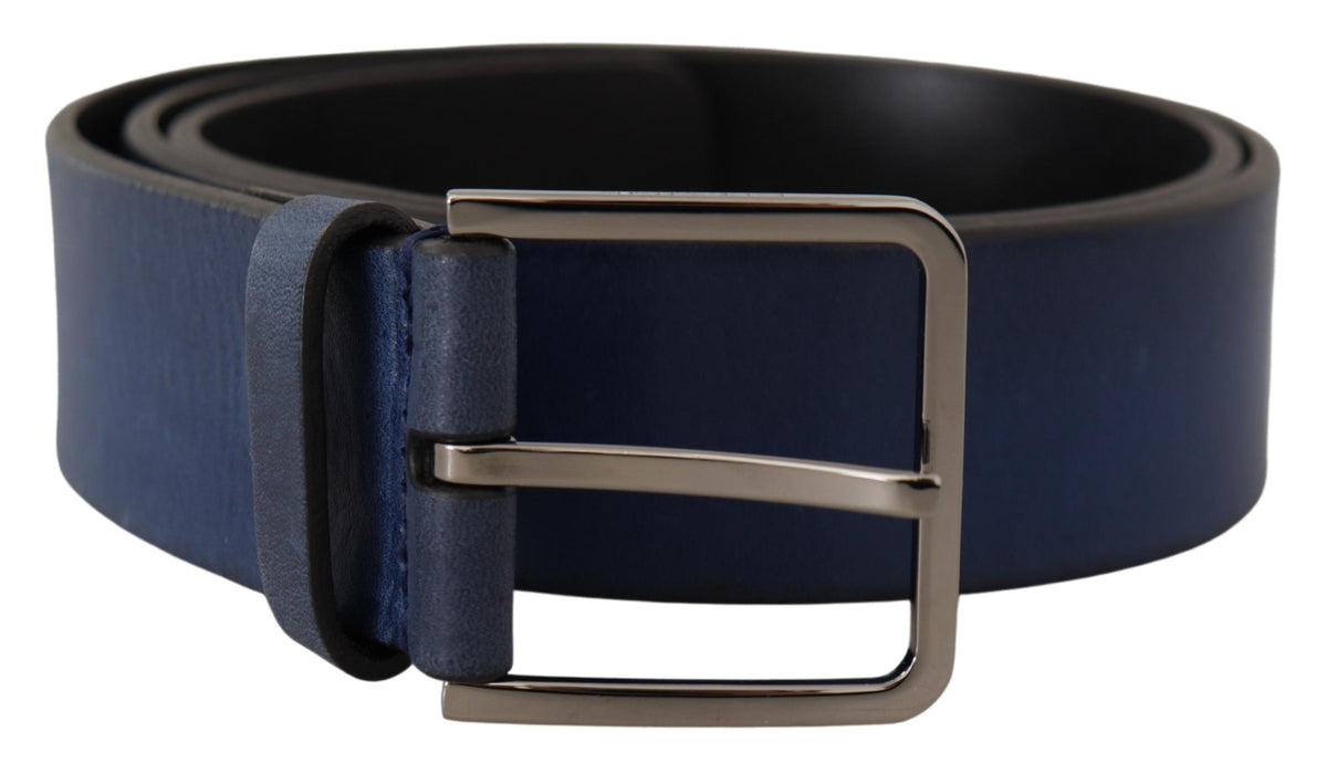 Ceinture élégante en cuir bleu Dolce &amp; Gabbana avec boucle argentée