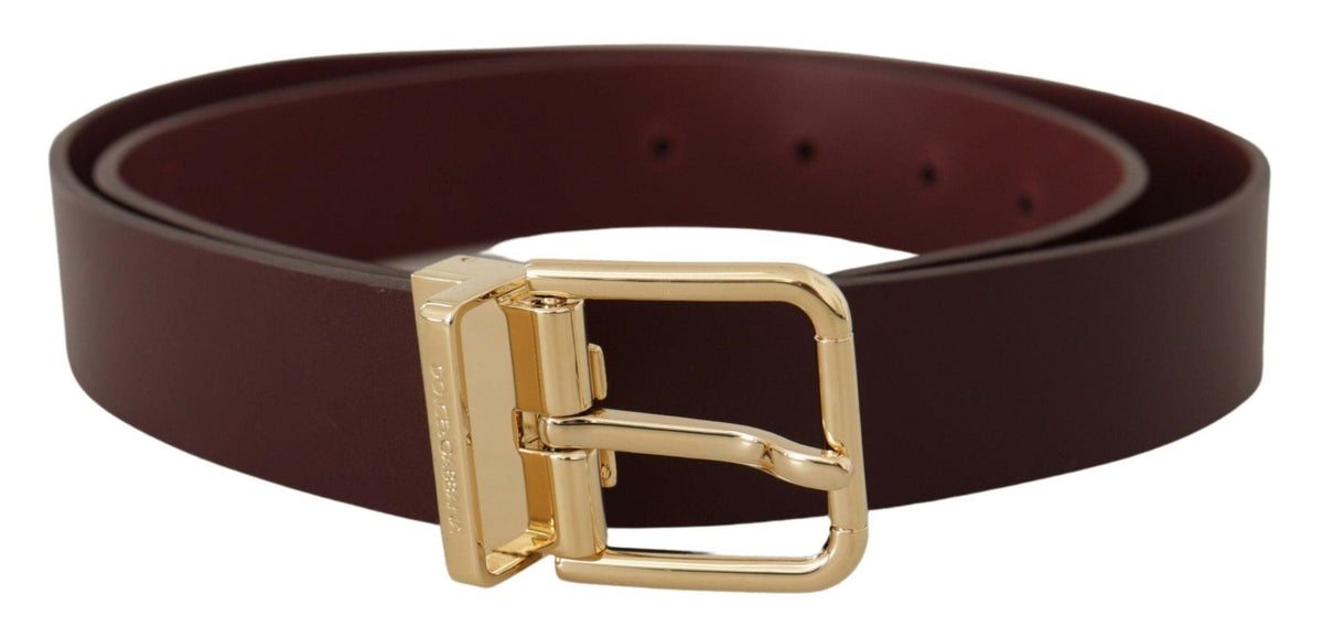 Ceinture élégante en cuir marron Dolce &amp; Gabbana avec boucle dorée