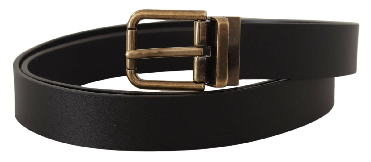 Ceinture élégante en cuir noir Dolce &amp; Gabbana avec boucle vintage