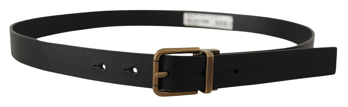 Ceinture élégante en cuir noir Dolce &amp; Gabbana avec boucle vintage