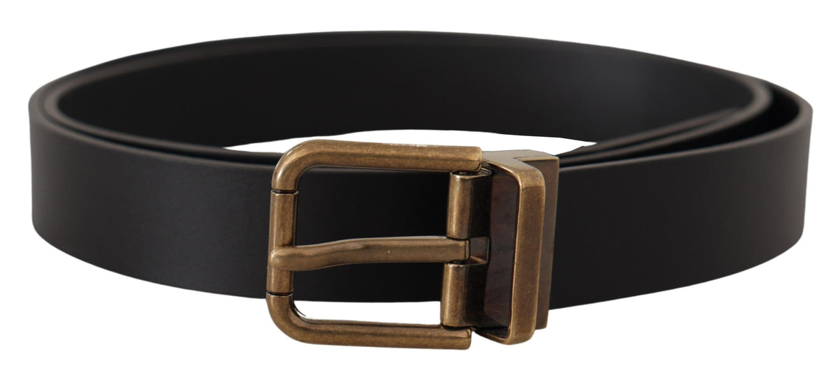 Ceinture élégante en cuir noir Dolce &amp; Gabbana avec boucle vintage