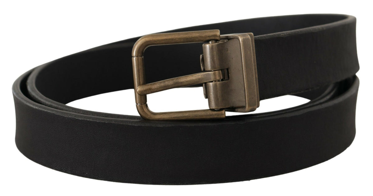 Ceinture élégante en cuir noir Dolce &amp; Gabbana avec boucle en métal vintage