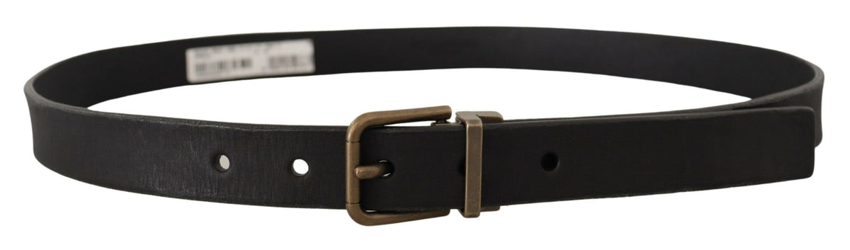 Ceinture élégante en cuir noir Dolce &amp; Gabbana avec boucle en métal vintage