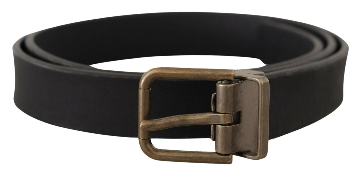 Ceinture élégante en cuir noir Dolce &amp; Gabbana avec boucle en métal vintage