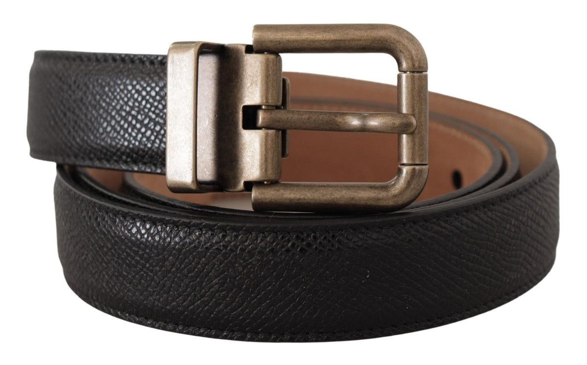 Ceinture élégante en cuir noir Dolce &amp; Gabbana avec boucle en métal vintage