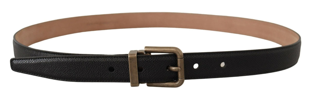 Ceinture élégante en cuir noir Dolce &amp; Gabbana avec boucle en métal vintage