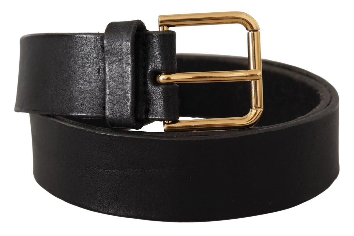 Ceinture élégante en cuir noir Dolce &amp; Gabbana avec boucle en métal