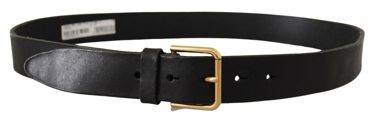 Ceinture élégante en cuir noir Dolce &amp; Gabbana avec boucle en métal