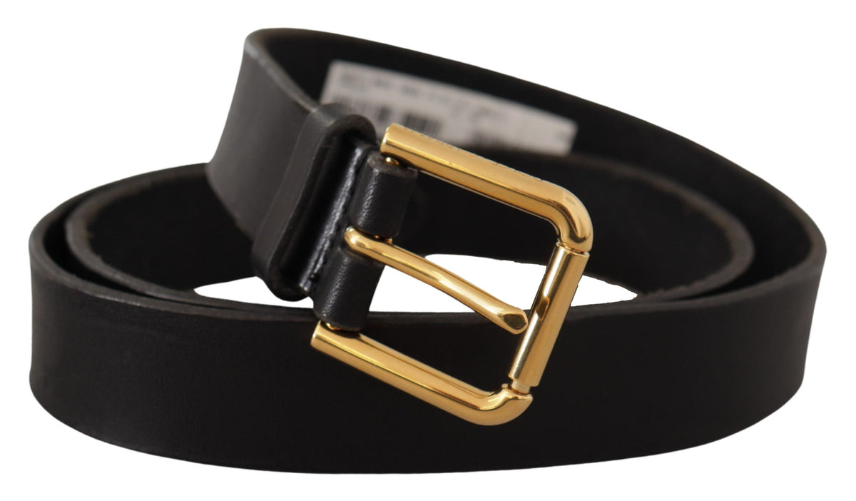 Ceinture élégante en cuir noir Dolce &amp; Gabbana avec boucle en métal